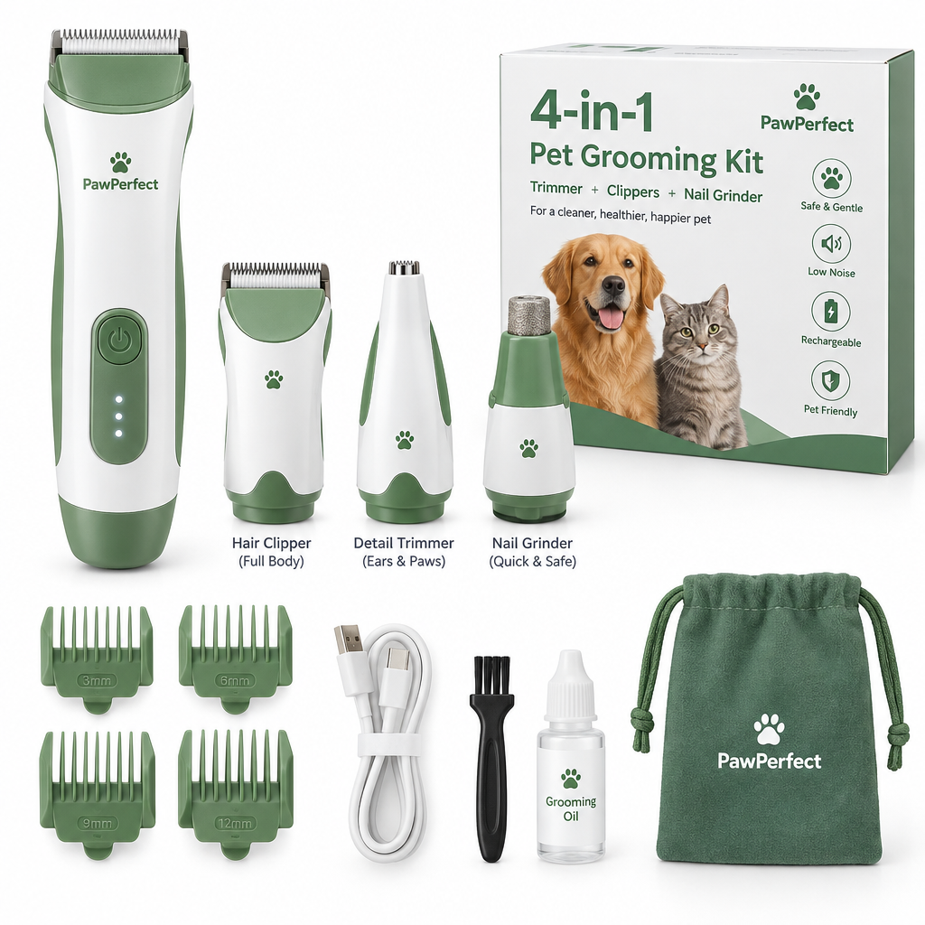 4 in 1 Electric Pet Grooming Kit - Hair Trimmer, Clippers, Nail Grinder for Cats & Dogs
